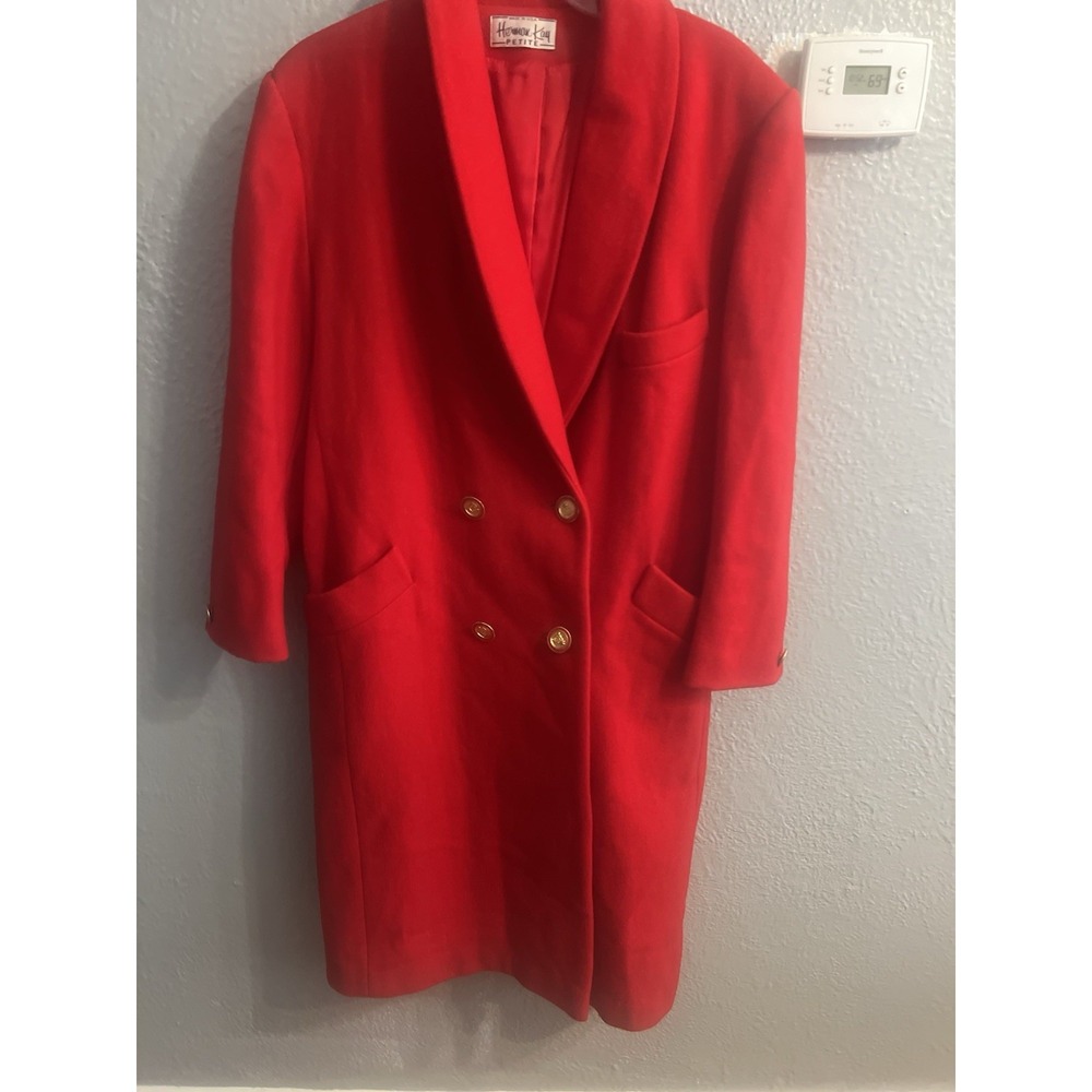 Herman Kay Gold Buttons Red Wool Vintage‎ Long Coat Women's Size 4 - Picture 3 of 8